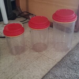 Transparent Kitchen Storage Containers with Red Lids